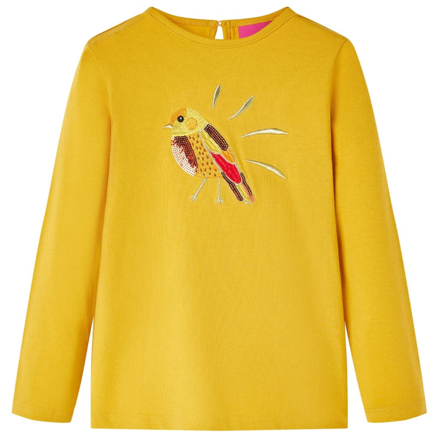 Kindershirt met lange mouwen 128 donker okerkleurig Oker