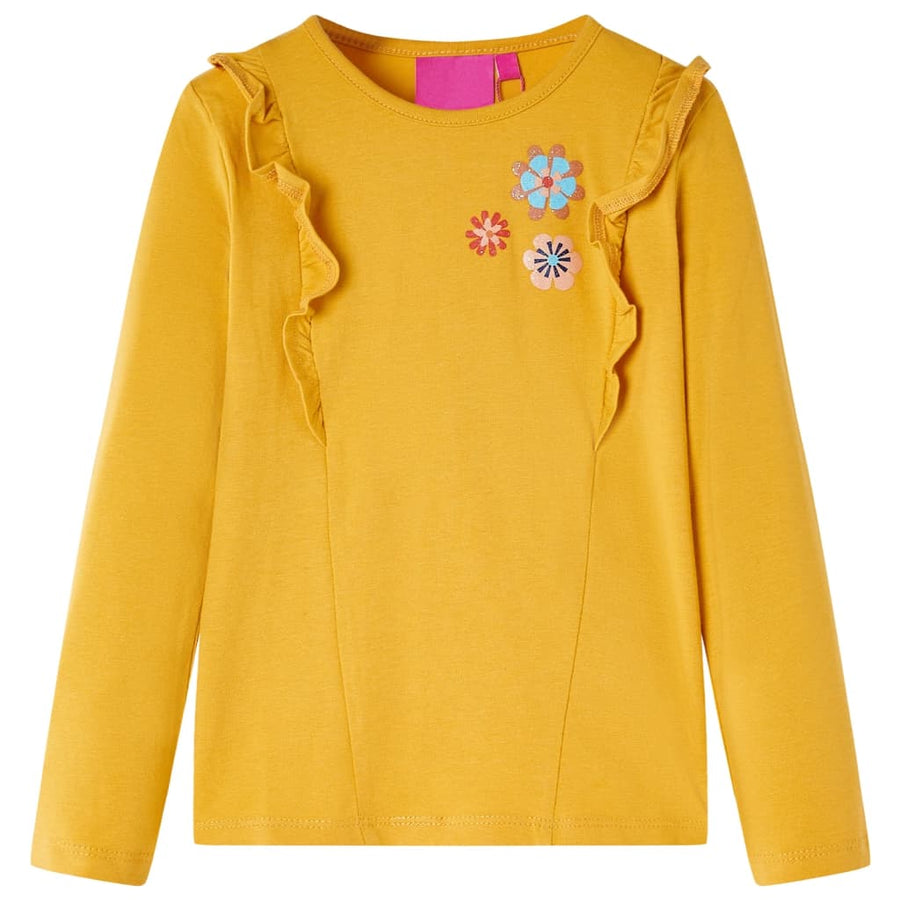 Kindershirt met lange mouwen 104 donkerokerkleurig Oker