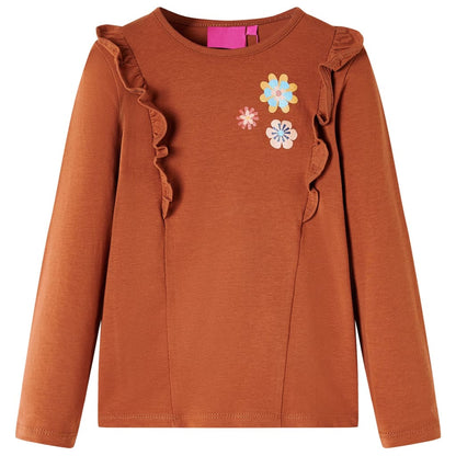 Kindershirt met lange mouwen 104 cognackleurig Cognac