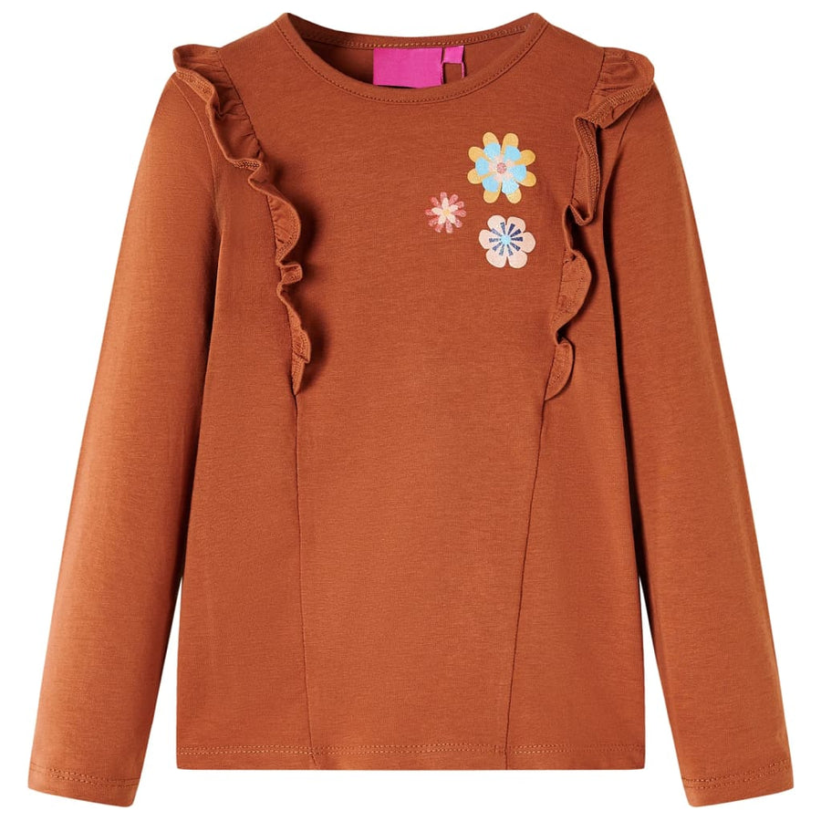 Kindershirt met lange mouwen 116 cognackleurig Cognac