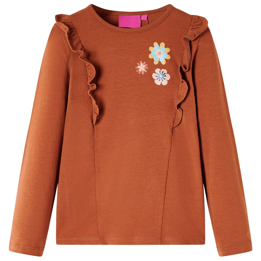 Kindershirt met lange mouwen 128 cognackleurig Cognac