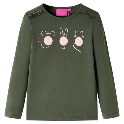 Kindershirt met lange mouwen 104 kakikleurig Kaki