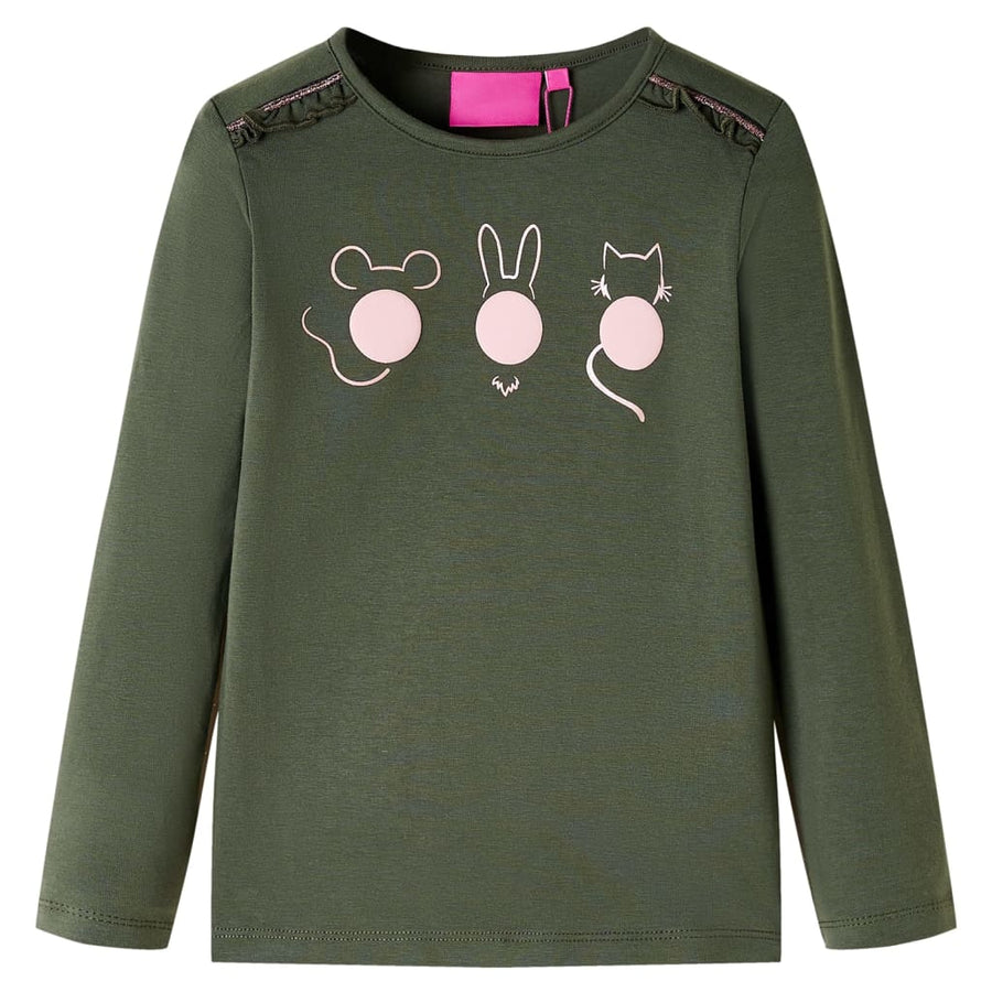 Kindershirt met lange mouwen 104 kakikleurig Kaki