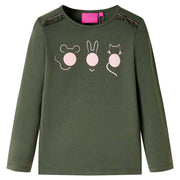 Kindershirt lange mouwen 128 kaki dierenprint