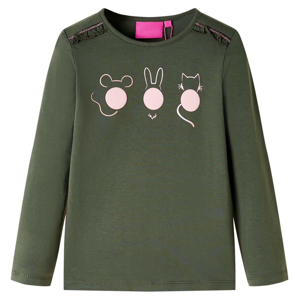 Kindershirt met lange mouwen 128 kakikleurig Kaki