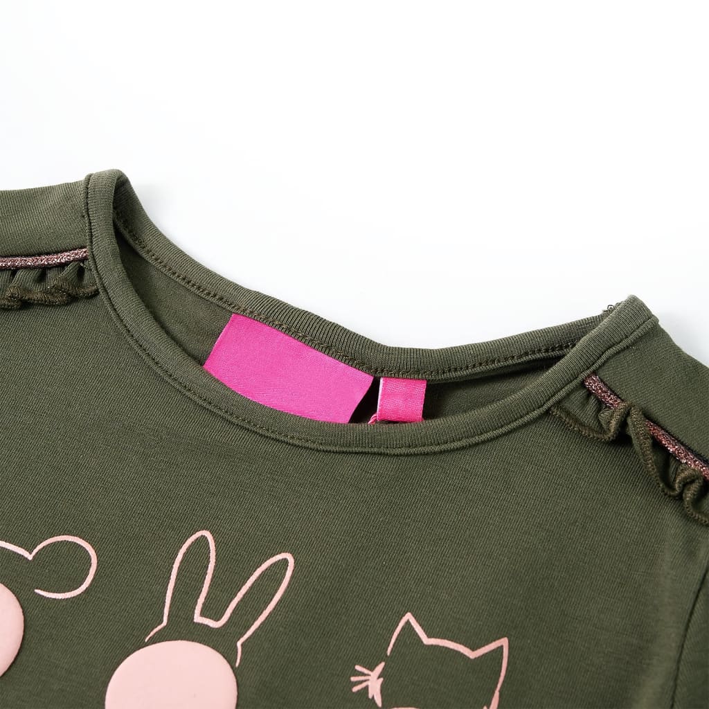 Kindershirt met lange mouwen 128 kakikleurig Kaki