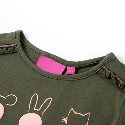 Kindershirt met lange mouwen 128 kakikleurig Kaki