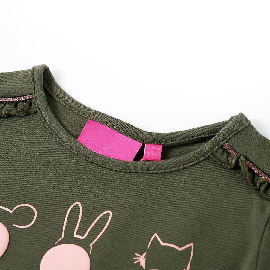 Kindershirt met lange mouwen 128 kakikleurig Kaki