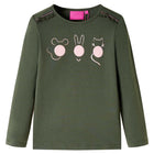 Kindershirt lange mouwen 140 kaki dierenprint