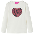 Kindershirt lange mouwen 116 ecru pailletten hart