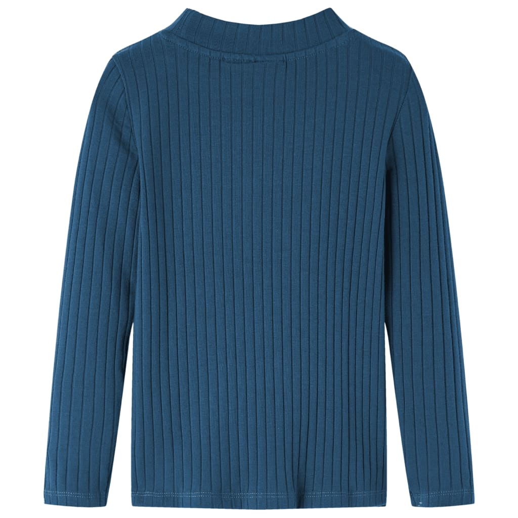 Kindershirt met lange mouwen geribd 128 marineblauw Marineblauw 128