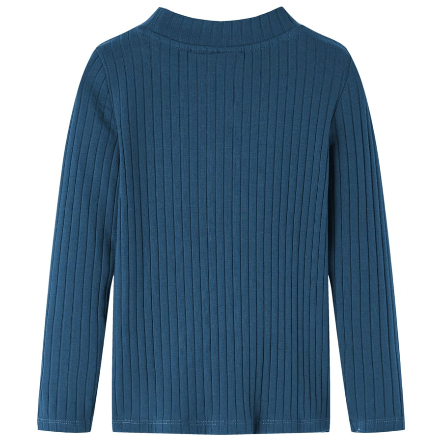Kindershirt met lange mouwen geribd 128 marineblauw Marineblauw 128