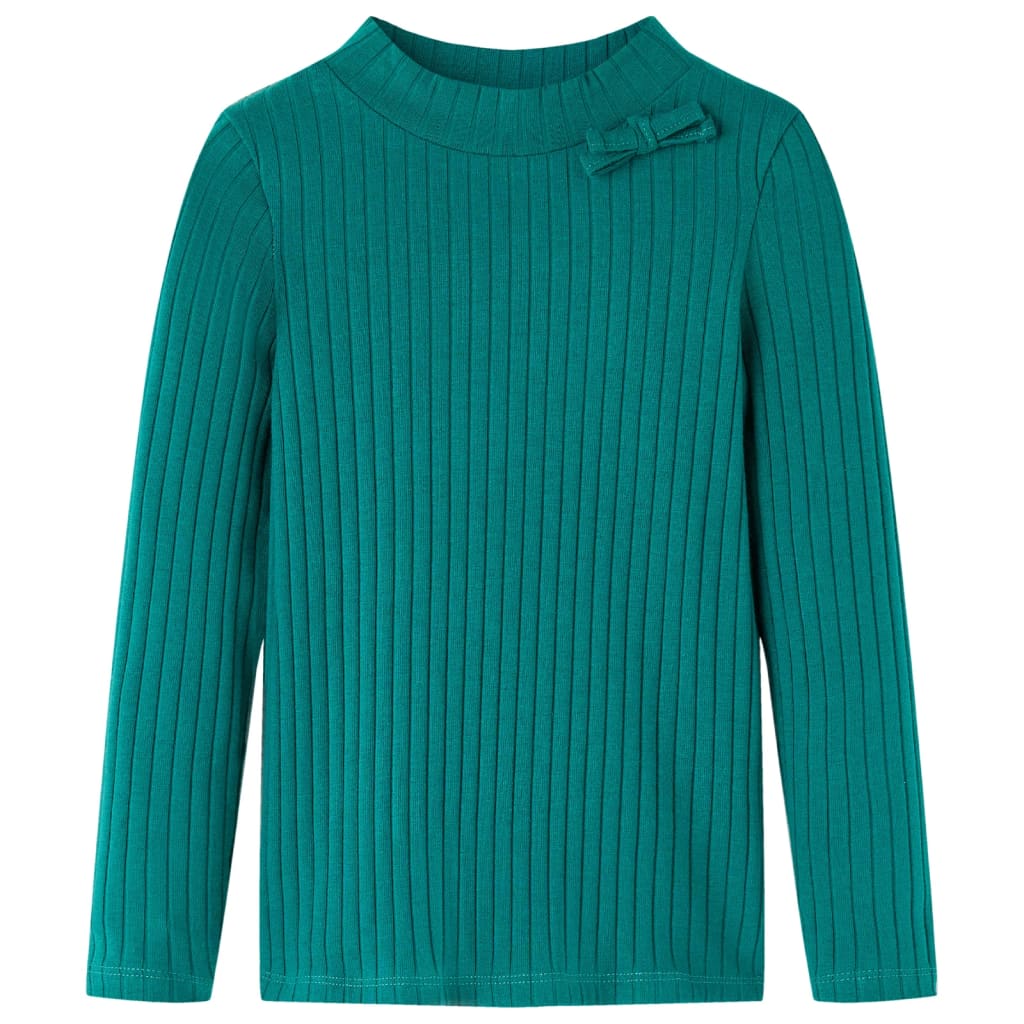Kindershirt met lange mouwen geribd 128 donkergroen Donkergroen 128
