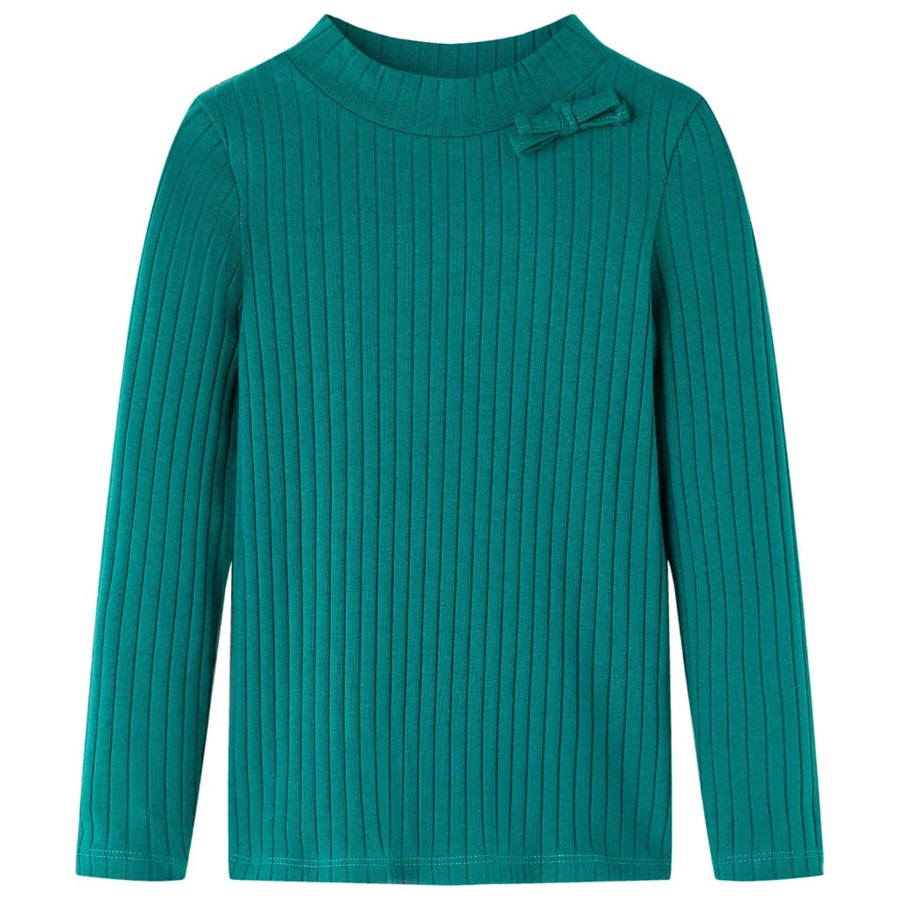 Kindershirt met lange mouwen geribd 128 donkergroen Donkergroen 128