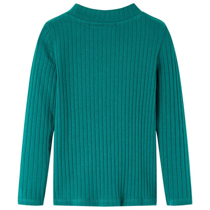 Kindershirt met lange mouwen geribd 128 donkergroen Donkergroen 128