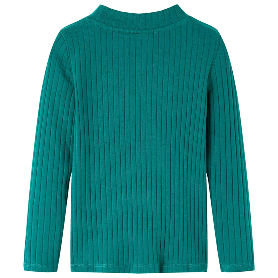Kindershirt met lange mouwen geribd 128 donkergroen Donkergroen 128