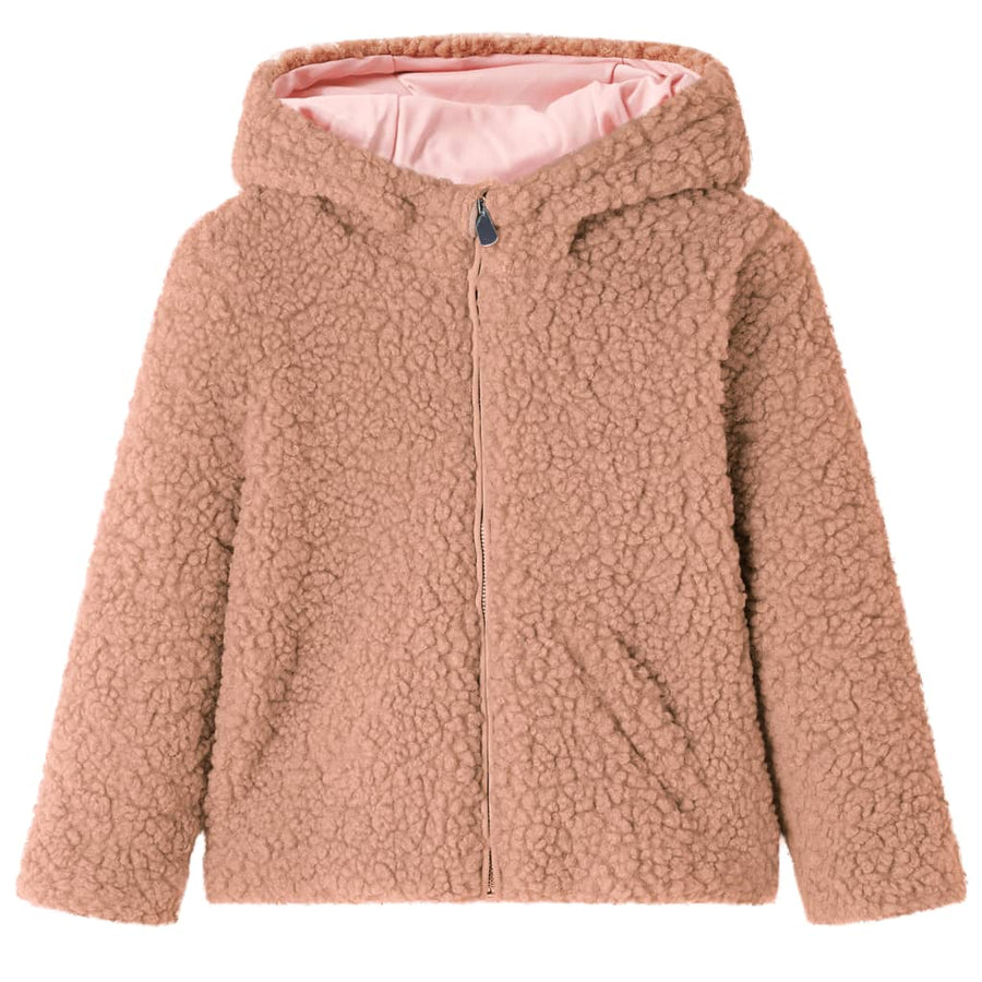 Kinderjas met capuchon 92 Teddy kunstvacht lichtcognackleurig Cognac