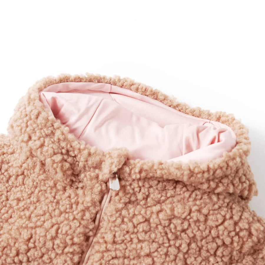 Kinderjas met capuchon 92 Teddy kunstvacht lichtcognackleurig Cognac