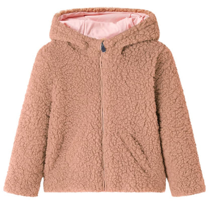 Kinderjas met capuchon 104 Teddy kunstvacht lichtcognackleurig Cognac 104