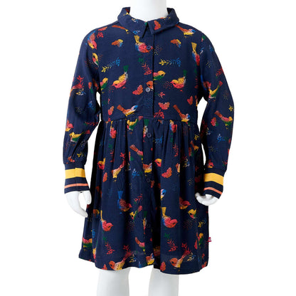 Kinderjurk met lange mouwen 128 marineblauw 128