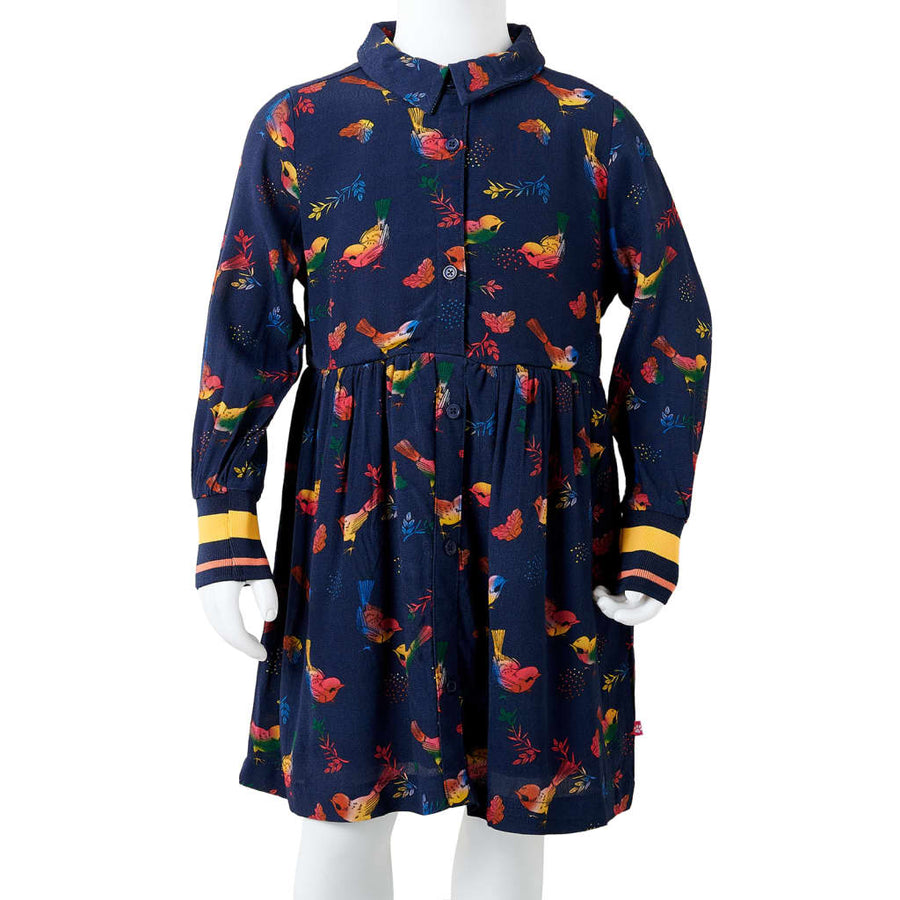 Kinderjurk met lange mouwen 128 marineblauw 128