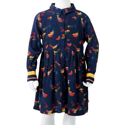 Kinderjurk met lange mouwen 140 marineblauw 140
