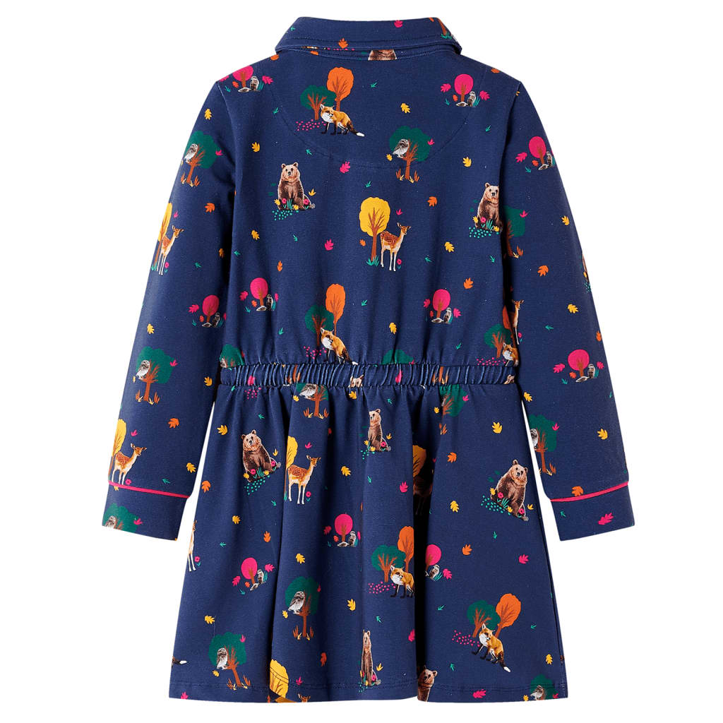 Kinderjurk lange mouwen en trekkoord 128 marineblauw 128