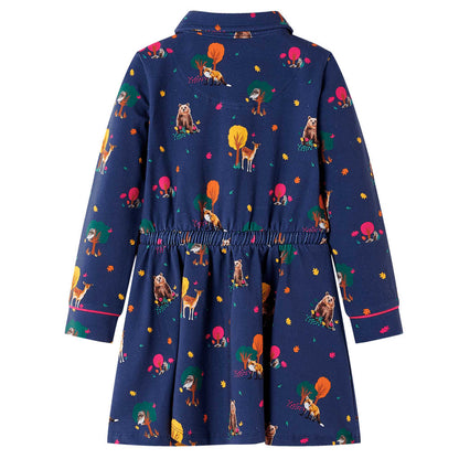 Kinderjurk lange mouwen en trekkoord 128 marineblauw 128