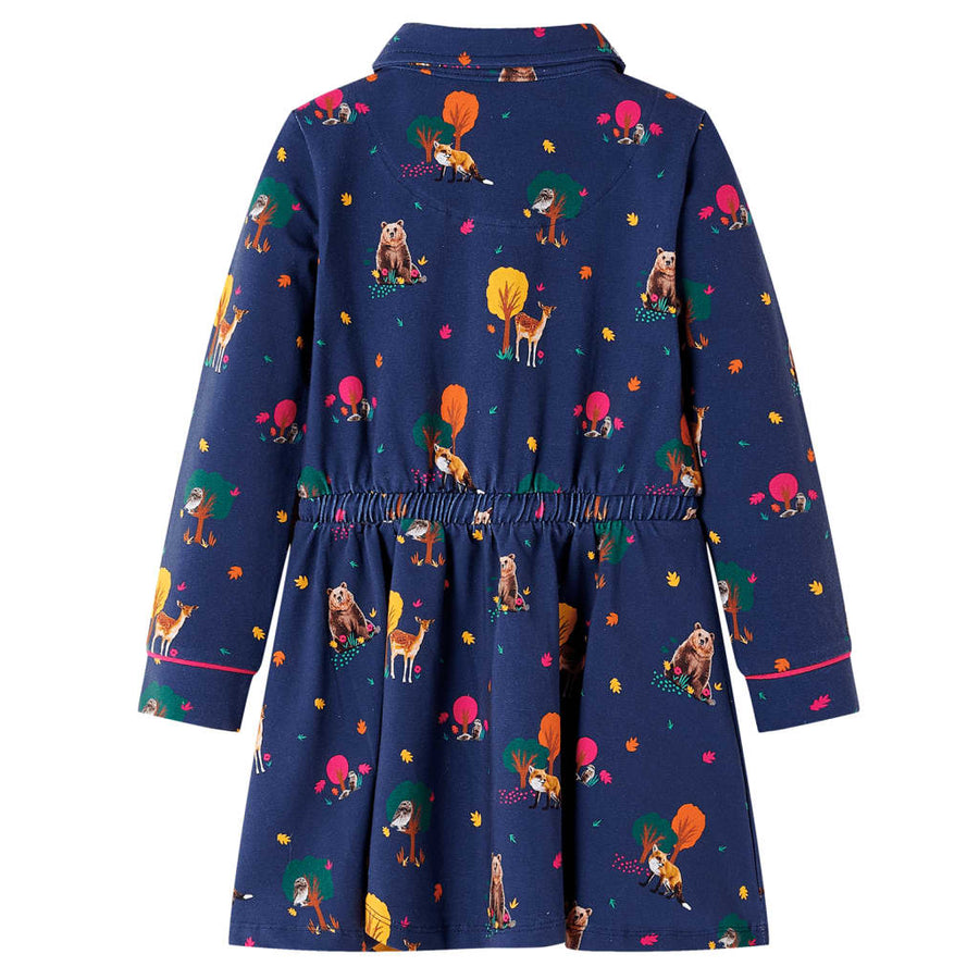 Kinderjurk lange mouwen en trekkoord 128 marineblauw 128