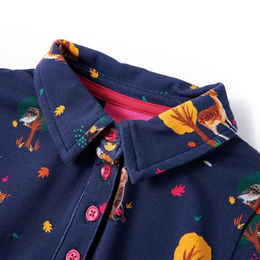 Kinderjurk lange mouwen en trekkoord 128 marineblauw 128