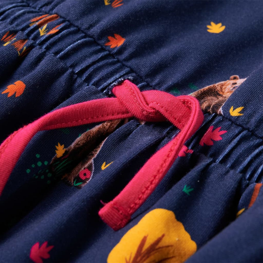 Kinderjurk lange mouwen en trekkoord 128 marineblauw 128