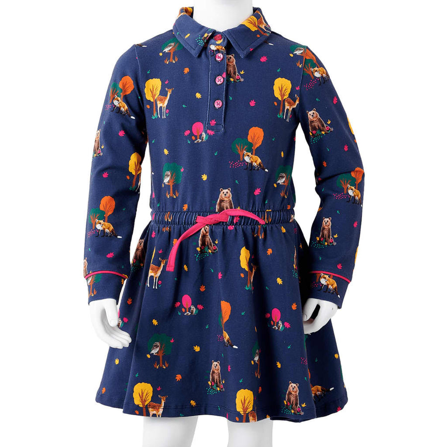 Kinderjurk lange mouwen en trekkoord 128 marineblauw 128