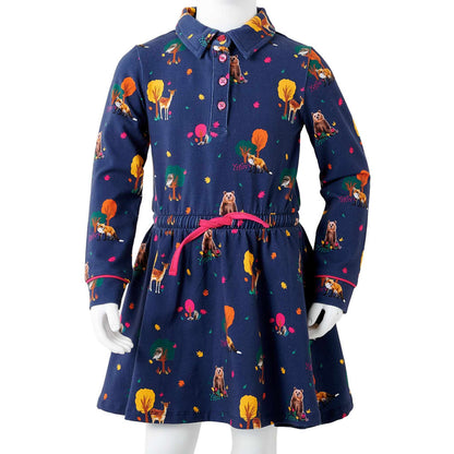 Kinderjurk lange mouwen en trekkoord 140 marineblauw 140