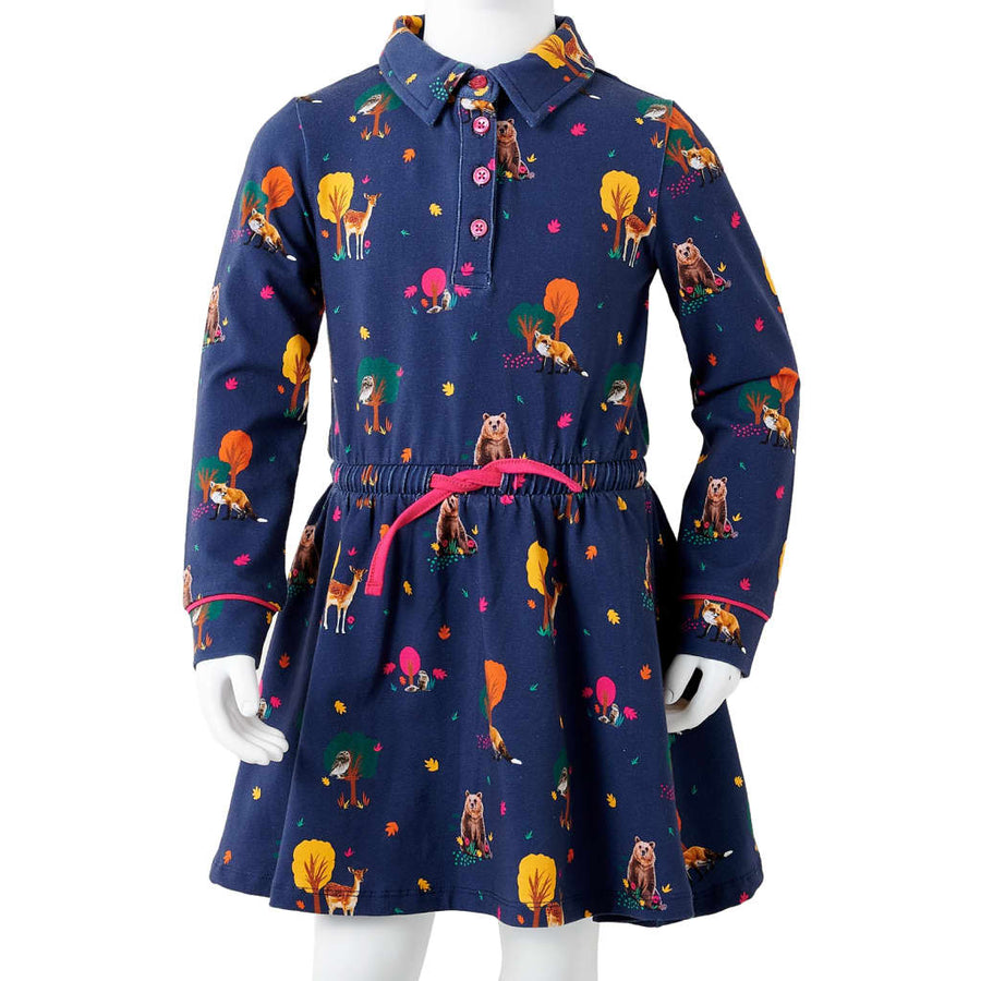 Kinderjurk lange mouwen en trekkoord 140 marineblauw 140