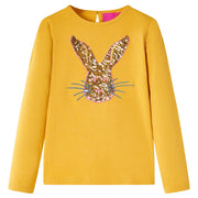 Kindershirt lange mouwen 92 oker konijn