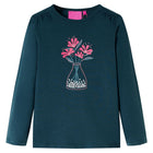 Kindershirt lange mouwen 116 donkergroen bloemenprint