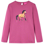 Kindershirt lange mouwen 92 framboos paard