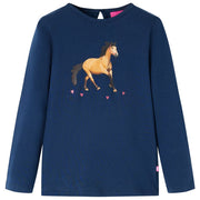 Kindershirt lange mouwen 104 marineblauw paardjes