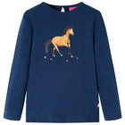 Kindershirt lange mouwen 116 marineblauw paard