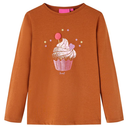 Kindershirt met lange mouwen 92 cognackleurig Cognac 92