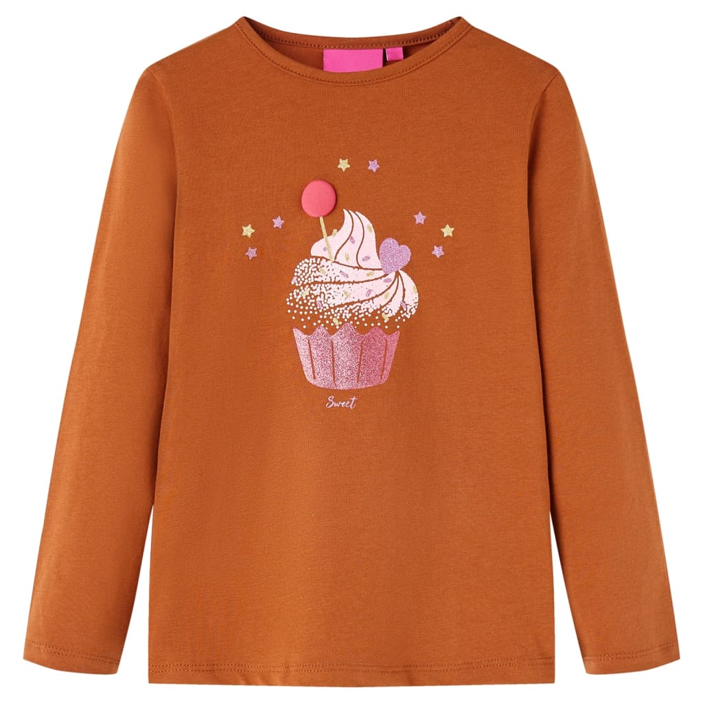 Kindershirt met lange mouwen 104 cognackleurig Cognac