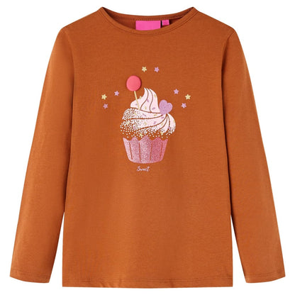 Kindershirt met lange mouwen 104 cognackleurig Cognac