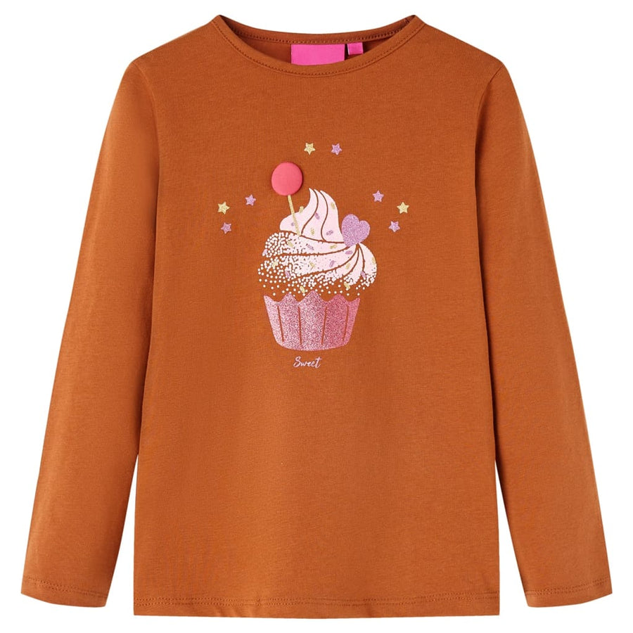 Kindershirt met lange mouwen 104 cognackleurig Cognac