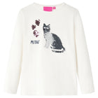 Kindershirt lange mouwen 128 ecru pailletten kat