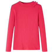 Kindershirt lange mouwen 128 felroze katoen