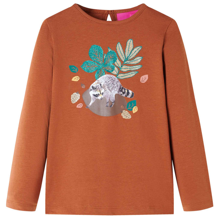 Kindershirt met lange mouwen 128 cognackleurig Cognac 128