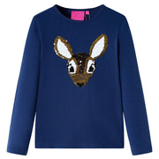 Kindershirt lange mouwen 92 marineblauw hertenmotief