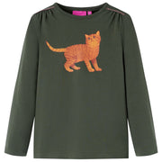 Kindershirt lange mouwen 128 kaki katje