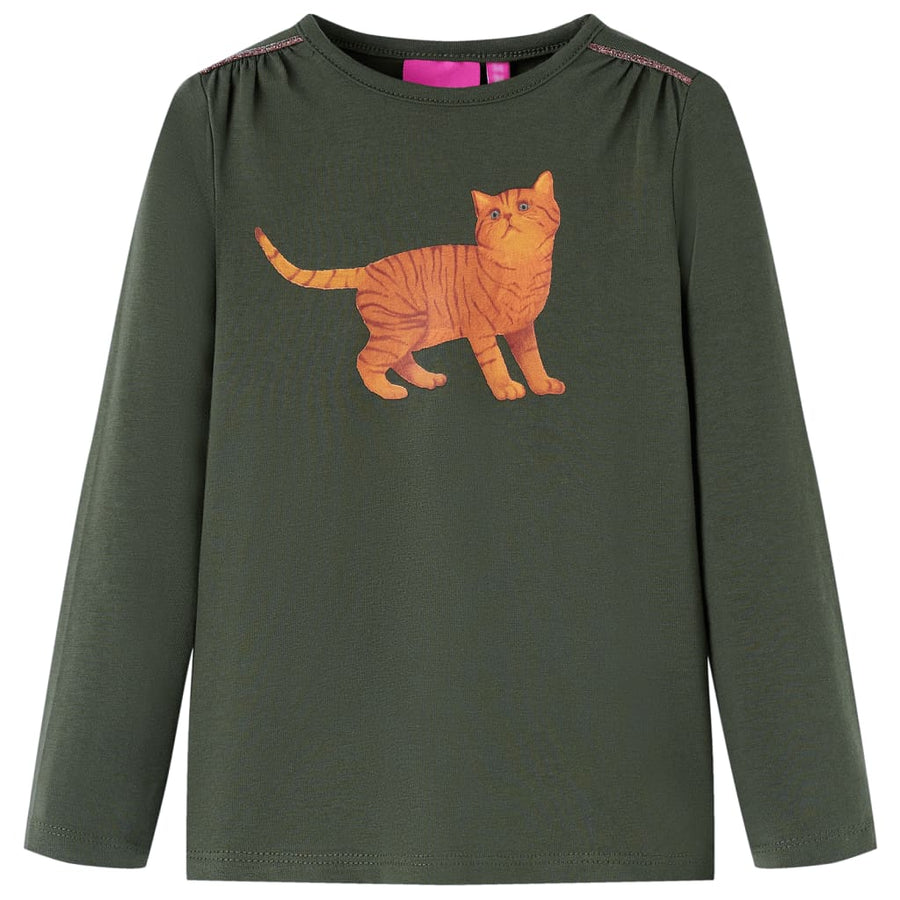 Kindershirt met lange mouwen 128 kakikleurig Kaki
