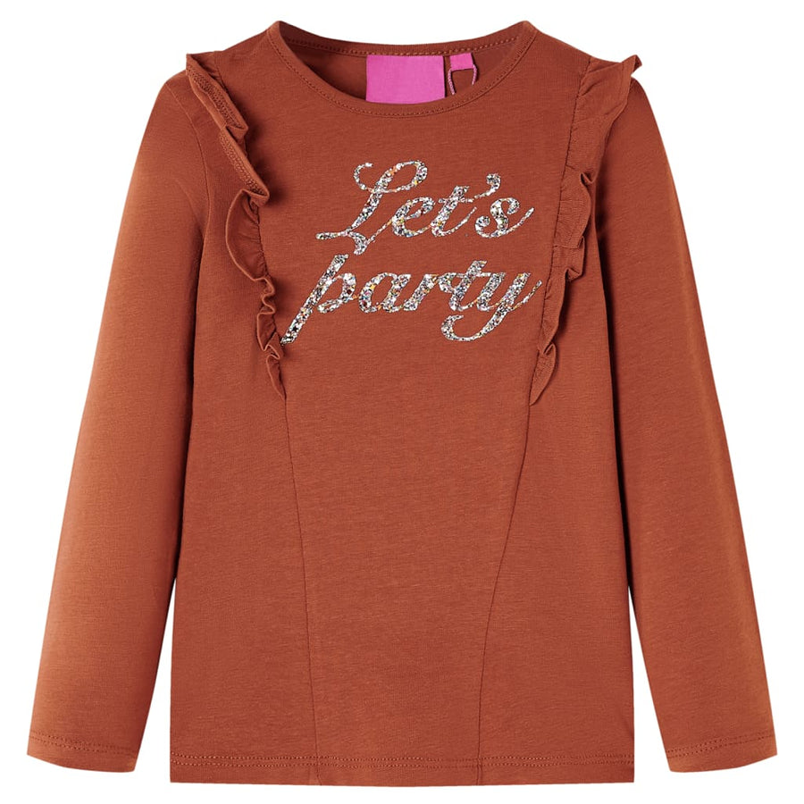 Kindershirt met lange mouwen 140 cognackleurig Cognac